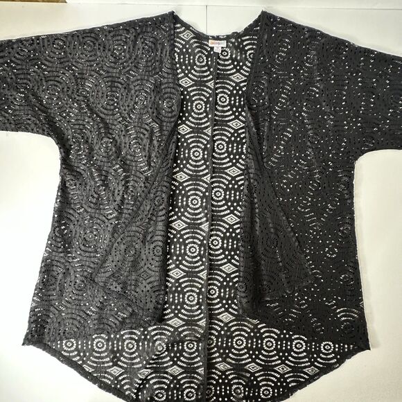 Black Lace Kimono Cardigan LuLaRoe Sz M Open Front Sheer Cover Up Boho Festival - Picture 9 of 14